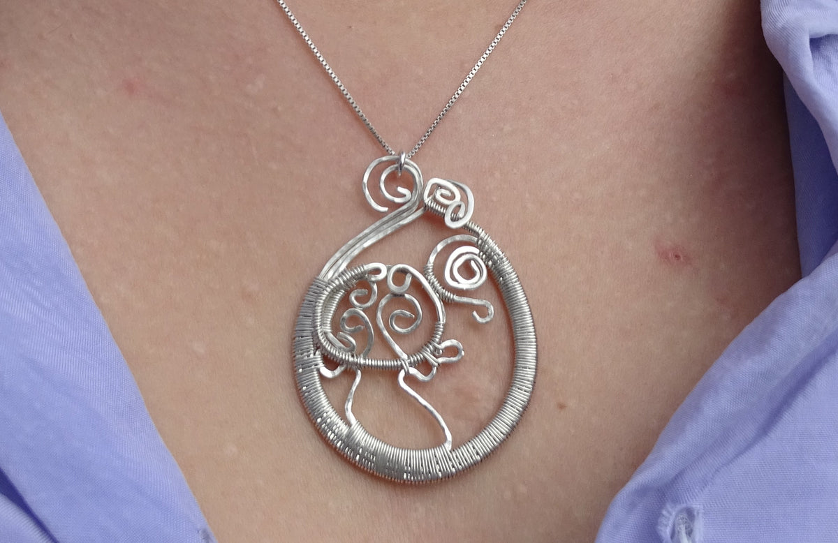 Wire wrapped silver mushroom pendant