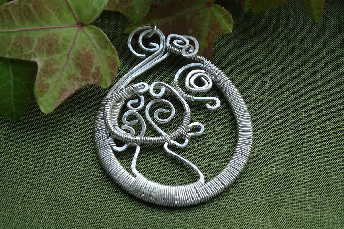 Wire wrapped silver mushroom pendant